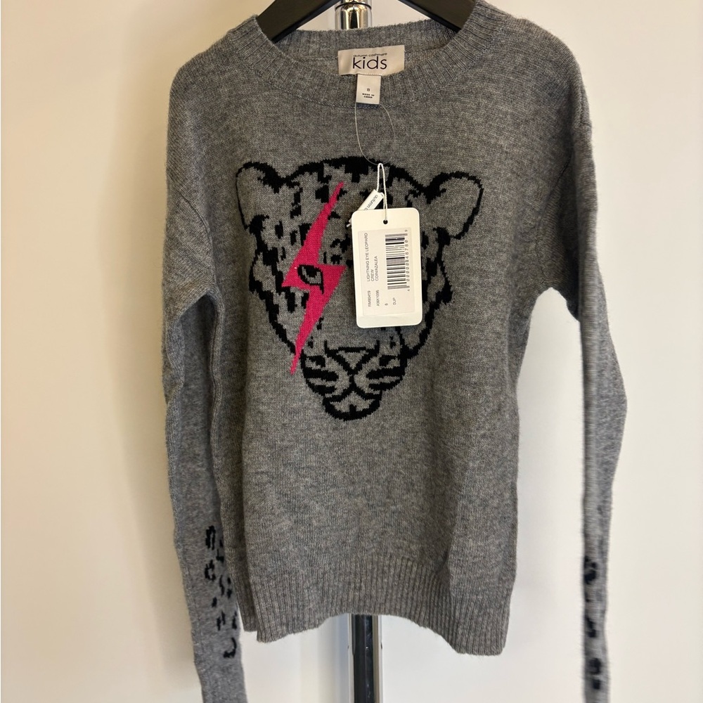 Autumn Cashmere Kids Lightning Eye Leopard Crewneck Sweater Gray Size 8